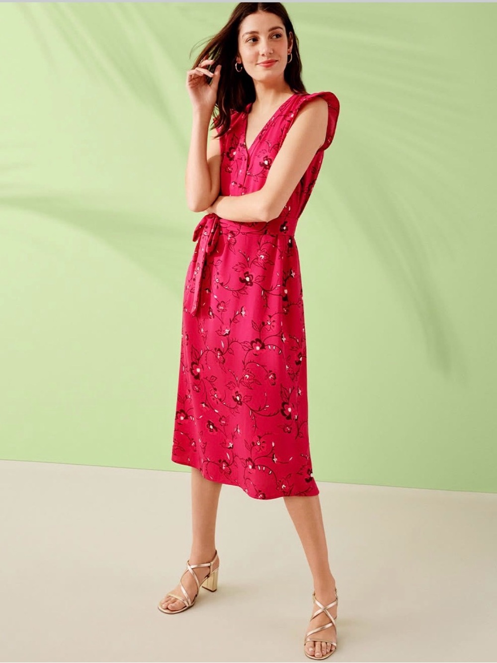 Sleeveless Fuchsia Floral Midi Dress